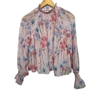 SHEIN Women's Size Medium Pink Blue Floral Print Long Sleeve Blouse